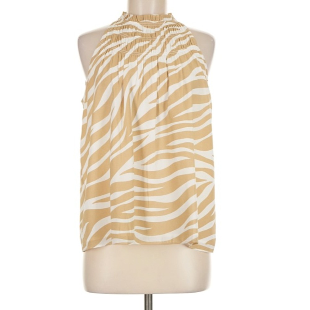 Ann Taylor Petite SP Tan White Zebra Print Halter Neck Sleeveless Blouse Shell
